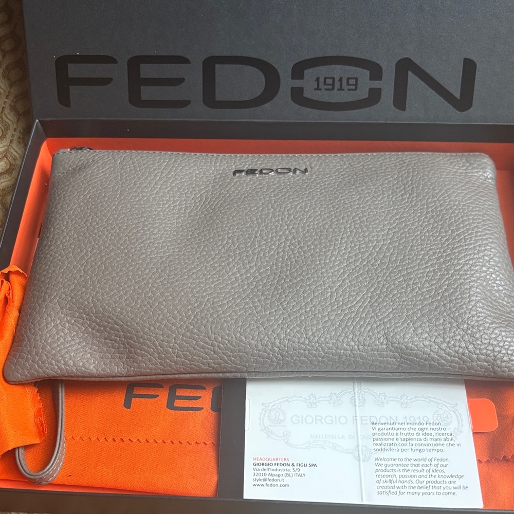 Gray Leather Clutch